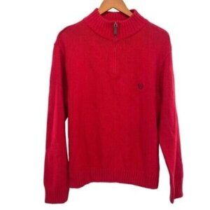 Vintage Chaps Ralph Lauren Quarter Zip Red Knit Polo Sweater